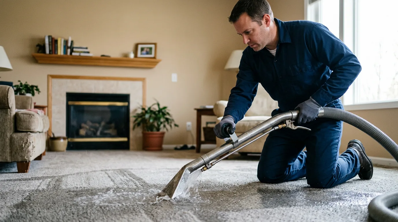 Water damage restoration technician working near Danville, IL